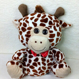 HUGFUN Baby Giraffe 12" Plush Toy Stuffed Animal Happy Red Bow Tie